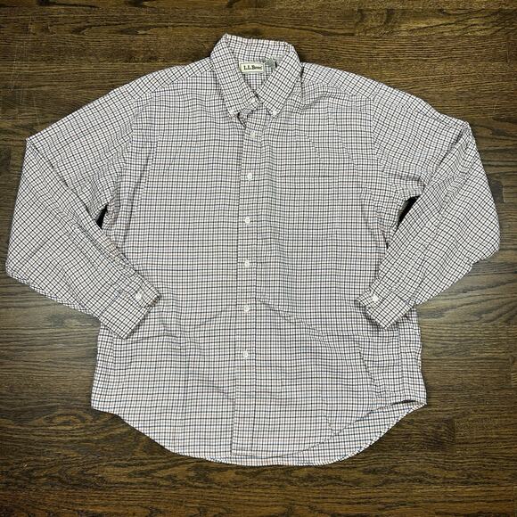 LL Bean Shirt Mens Large Cotton Brown Black Stripe Button up Long Sleeve Classic - Picture 1 of 9